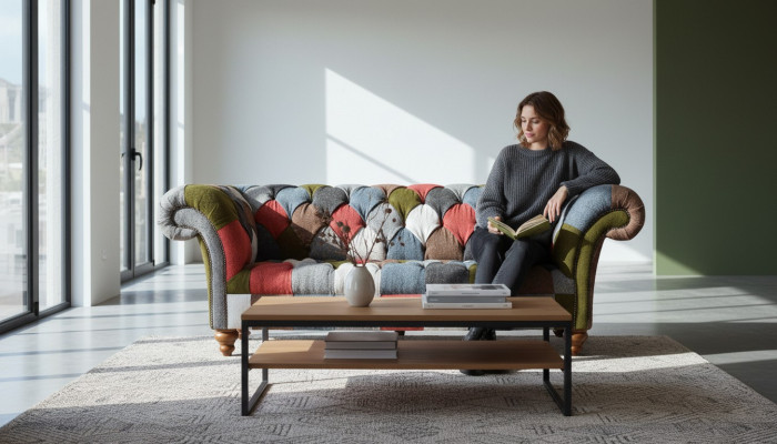 Canapé Chesterfield 3 places Siège rembourré Tissu multicolore Sofa