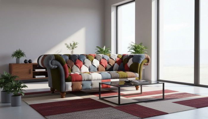 Canapé Chesterfield 3 places Siège rembourré Tissu multicolore Sofa