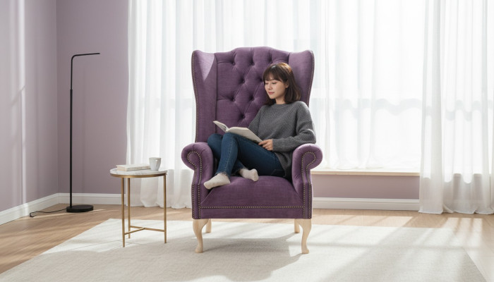 Fauteuil à oreilles en textile design, canapés 1 place avec rembourrage Chesterfield.