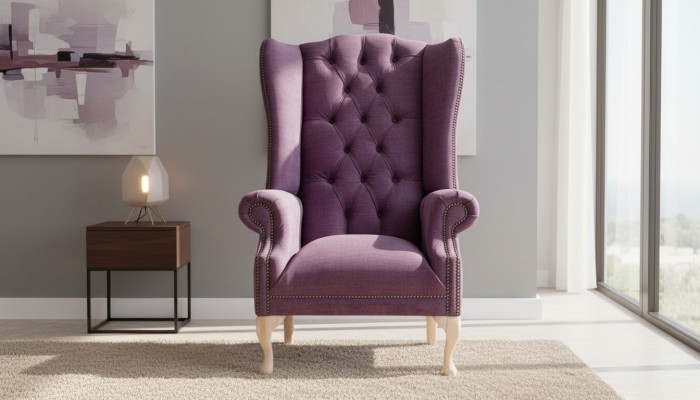Fauteuil à oreilles en textile design, canapés 1 place avec rembourrage Chesterfield.