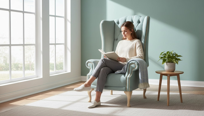 Fauteuil à ailes Fauteuil design Rembourrage Blanc Canapé Chesterfield Tissu neuf
