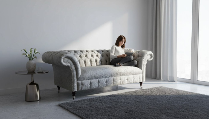 Canapé design Chesterfield 2 places en tissu gris Canapés neufs