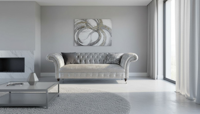 Canapé design Chesterfield 2 places en tissu gris Canapés neufs