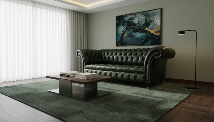 Canapé Chesterfield Upholstery canapé 3 places Chesterfield Cuir Vert neuf