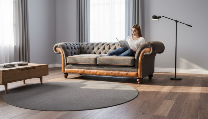 Canapé Chesterfield 3 places Design Canapé Tissu d'ameublement Gris