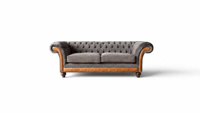 Canapé Chesterfield 3 places Design Canapé Tissu d'ameublement Gris