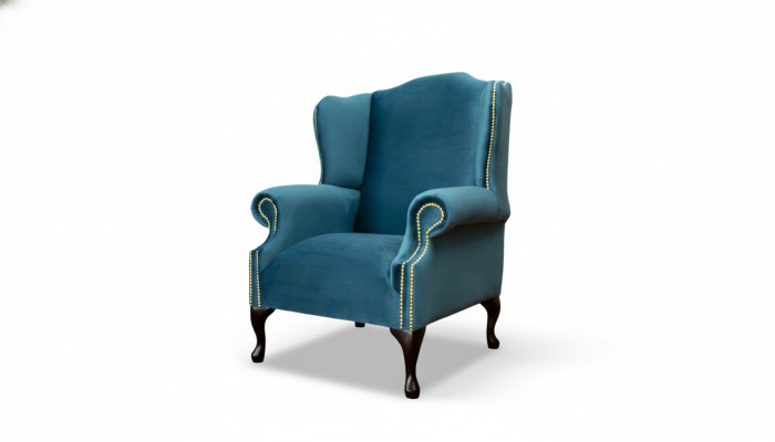 Fauteuil à oreilles Chesterfield monoplace canapé bleu mobilier rembourré neuf