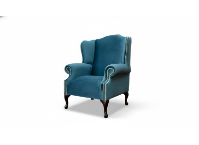 Fauteuil à oreilles Chesterfield monoplace canapé bleu mobilier rembourré neuf