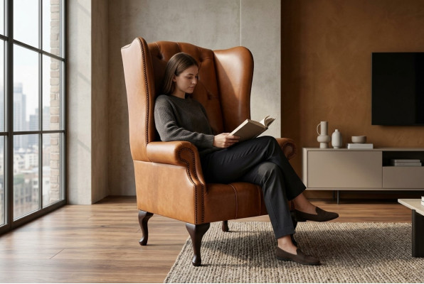 Fauteuil fauteuil à oreilles Chesterfield de luxe pour salle de séjour Marron nouveau