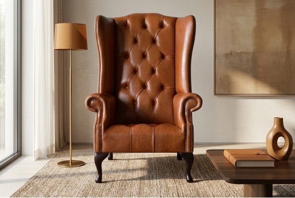 Fauteuil fauteuil à oreilles Chesterfield de luxe pour salle de séjour Marron nouveau