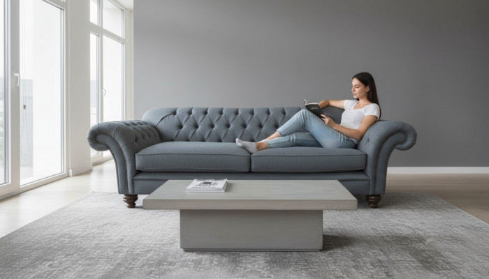 Canapé de luxe en textile Chesterfield Canapé Canapés Rembourrage 3 places Gris Design