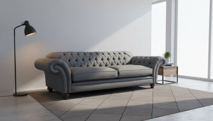 Canapé de luxe en textile Chesterfield Canapé Canapés Rembourrage 3 places Gris Design