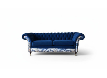 Chesterfield Royal Bleu et Canapé en Velours Siège Rembourré Salon Canapés Canapés