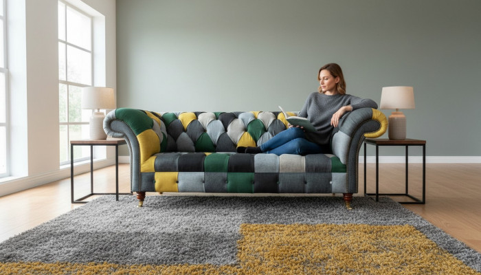 Conception classique Canapé en tissu Chesterfield 3 places Canapés Canapés Rembourrage