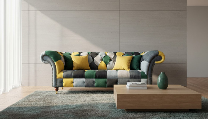 Conception classique Canapé en tissu Chesterfield 3 places Canapés Canapés Rembourrage
