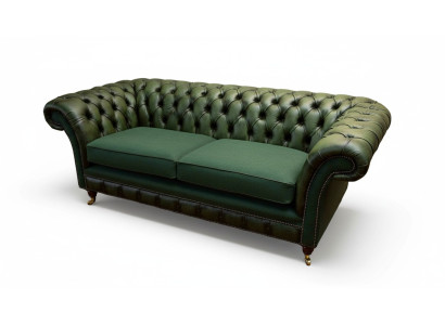 Canapé design 3 places, canapé en cuir rembourré Chesterfield en tissu vert