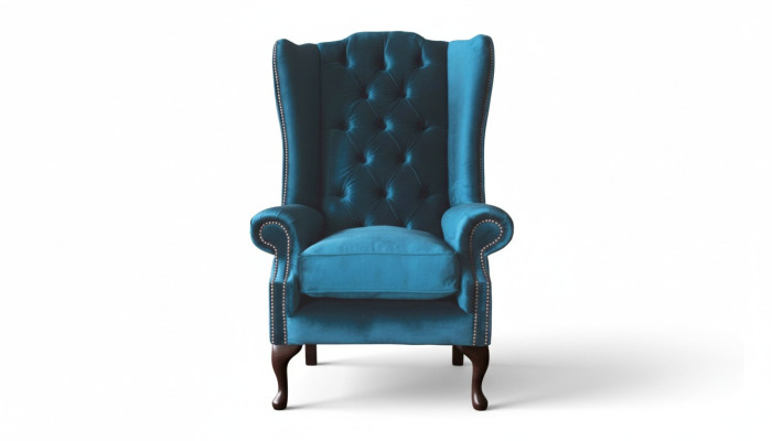 Grande fauteuil à accoudoirs gris de design Chesterfield en textile pour salon