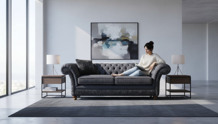 Canapé 3 places Canapé en tissu Gris Canapé design Canapé Chesterfield
