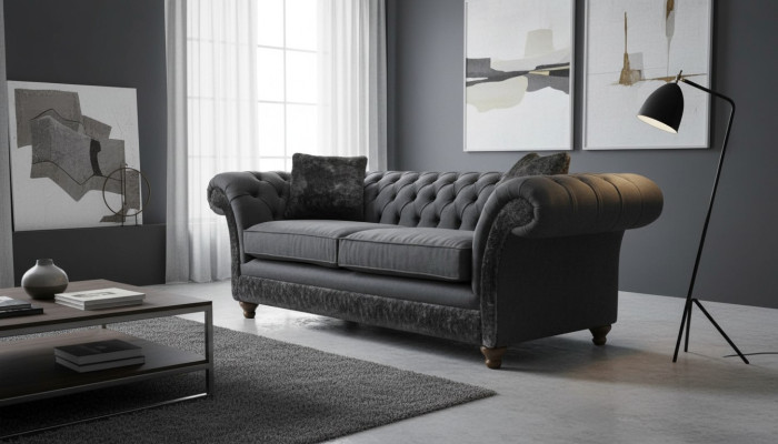 Canapé 3 places Canapé en tissu Gris Canapé design Canapé Chesterfield