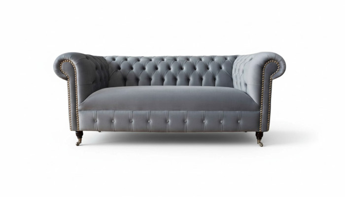 Canapé trois places Chesterfield gris en velours 230cm