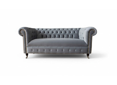 Canapé trois places Chesterfield gris en velours 230cm