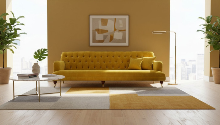 Conception Chesterfield Chesterfield Textile Jaune 5 places Canapé Rembourrage neuf