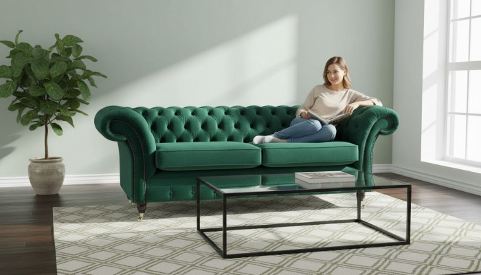 Chesterfield 3 Places Canapé Tissu Style Moderne Nouveau