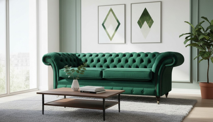 Chesterfield 3 Places Canapé Tissu Style Moderne Nouveau