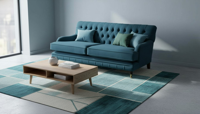 Chesterfield Design Canapé Trois Places en Tissu Bleu Luxueux