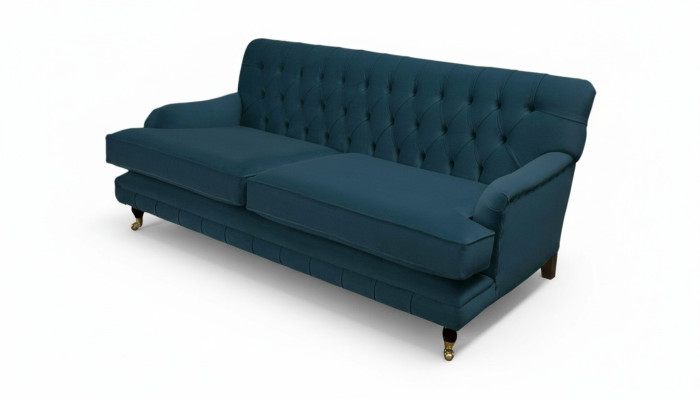 Chesterfield Design Canapé Trois Places en Tissu Bleu Luxueux