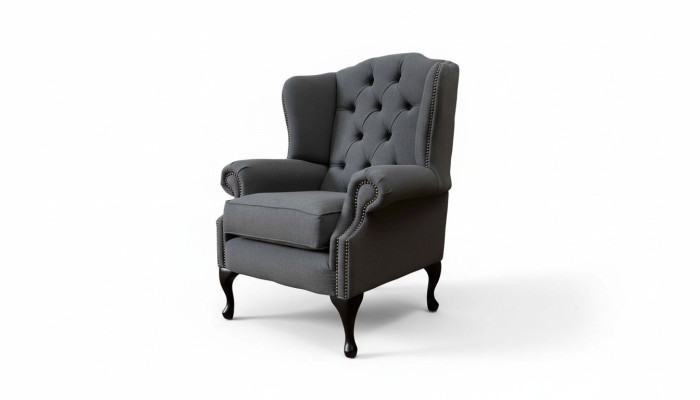 Gris Fauteuil à Ailes Fauteuil de Design Revêtement Canapé Chesterfield Textile neuf