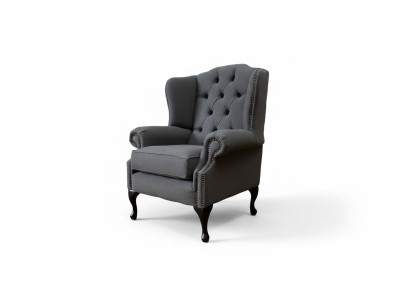 Gris Fauteuil à Ailes Fauteuil de Design Revêtement Canapé Chesterfield Textile neuf