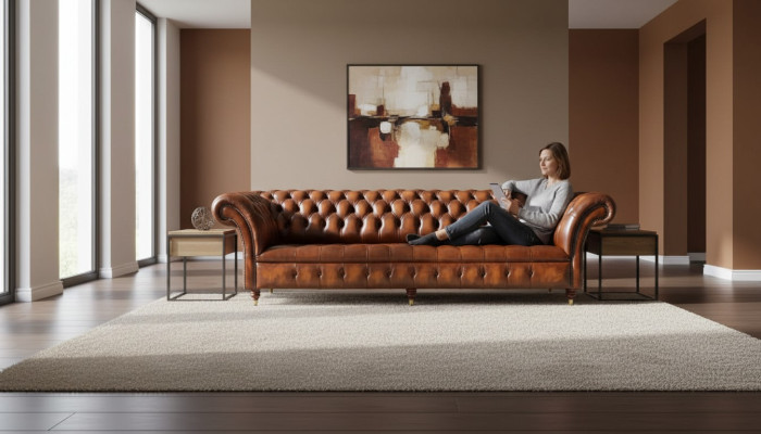 Canapé 4 places Chesterfield Design Luxury Canapé Revêtement neuf Marron
