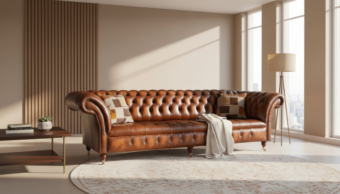 Canapé 4 places Chesterfield Design Luxury Canapé Revêtement neuf Marron