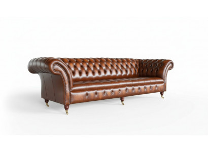 Canapé 4 places Chesterfield Design Luxury Canapé Revêtement neuf Marron