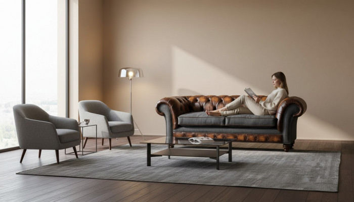 Chesterfield Design Luxe Revêtement de canapé Sofa Siège Salon Cuir neuf