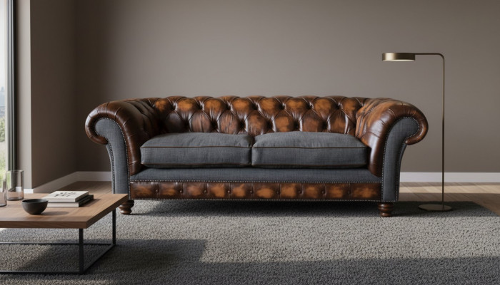 Chesterfield Design Luxe Revêtement de canapé Sofa Siège Salon Cuir neuf