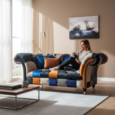 Sofas Siège Tissu Design Trois Places Luxe Meubles Chesterfield Multicolore