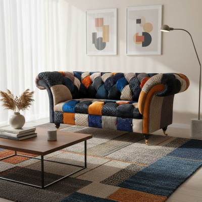 Sofas Siège Tissu Design Trois Places Luxe Meubles Chesterfield Multicolore