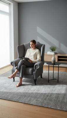 Fauteuil à aile Tissu Gris Salon en polyester 1 place Moderne neuf