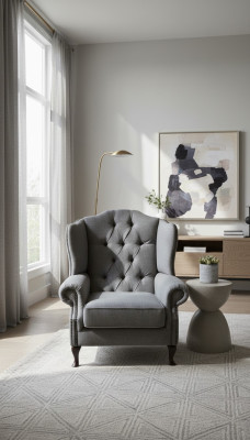Fauteuil à aile Tissu Gris Salon en polyester 1 place Moderne neuf