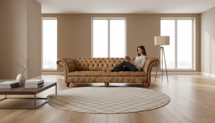 Canapé 4 places Chesterfield Revêtement Salon Design Luxueux Bois Neuf
