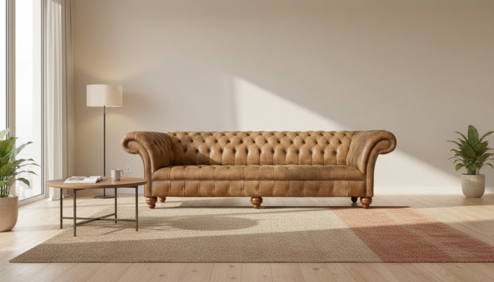 Canapé 4 places Chesterfield Revêtement Salon Design Luxueux Bois Neuf
