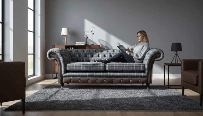 Canapé 3 places Canapés textiles Conception de canapé Mobilier Trois places Gris Chesterfield