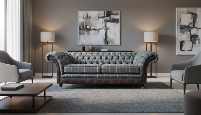 Canapé 3 places Canapés textiles Conception de canapé Mobilier Trois places Gris Chesterfield