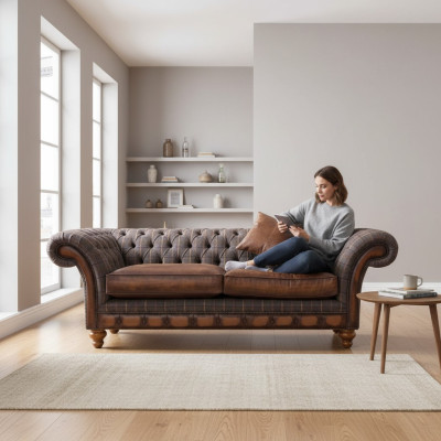 Salle de séjour Canapé moderne 3 places Style de design Meubles Chesterfield Canapés Gris neuf