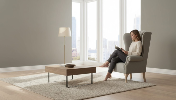 Fauteuil Gris en Aile de Fauteuil Design Rembourrage Chesterfield Salon Textile