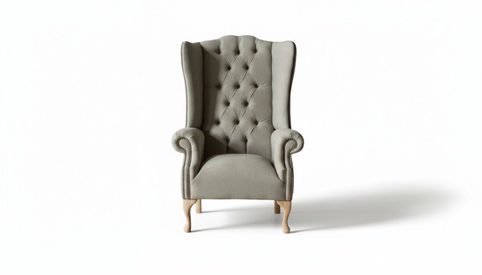 Fauteuil Gris en Aile de Fauteuil Design Rembourrage Chesterfield Salon Textile