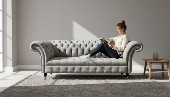 Canapé 3 places Chesterfield Gris Design Canapés Revêtement Canapés Canapés