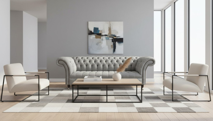 Canapé 3 places Chesterfield Gris Design Canapés Revêtement Canapés Canapés